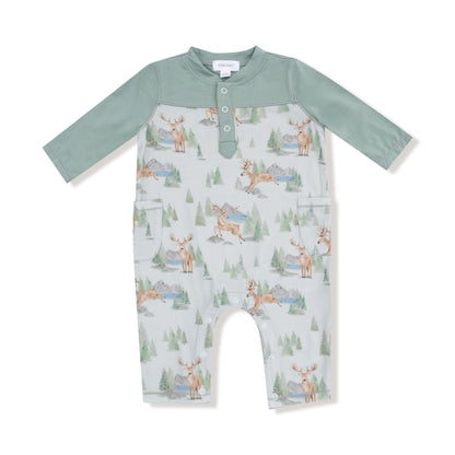Angel Dear Buck Deer Romper with Contrast Sleeves