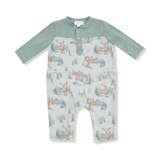 Angel Dear Buck Deer Romper with Contrast Sleeves
