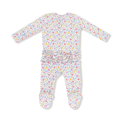 Angel Dear Fall Fruit Floral 2 Way Zipper Ruffle Back Footie