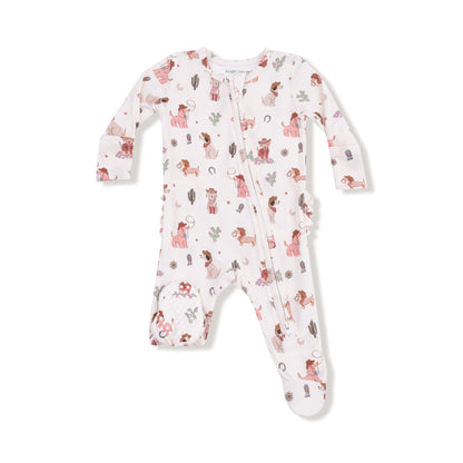 Angel Dear Cowgirl Dogs 2 Way Zipper Ruffle Back Footie