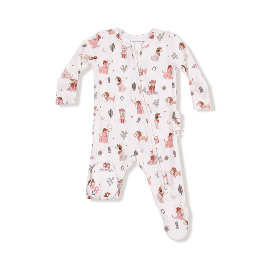 Angel Dear Cowgirl Dogs 2 Way Zipper Ruffle Back Footie