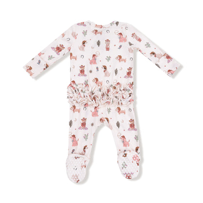 Angel Dear Cowgirl Dogs 2 Way Zipper Ruffle Back Footie