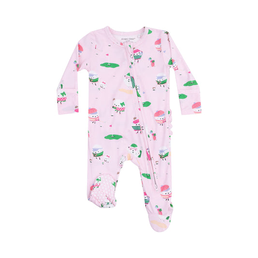 Angel Dear Pink Golf Pros 2 Way Zipper Ruffle Back Footie