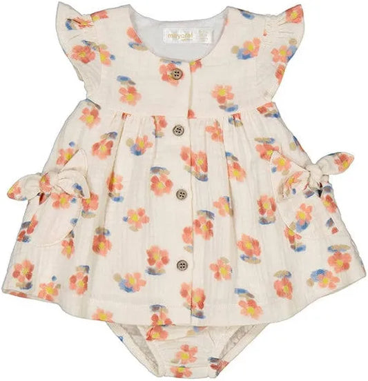 Mayoral Peach Floral Dress With Bloomers