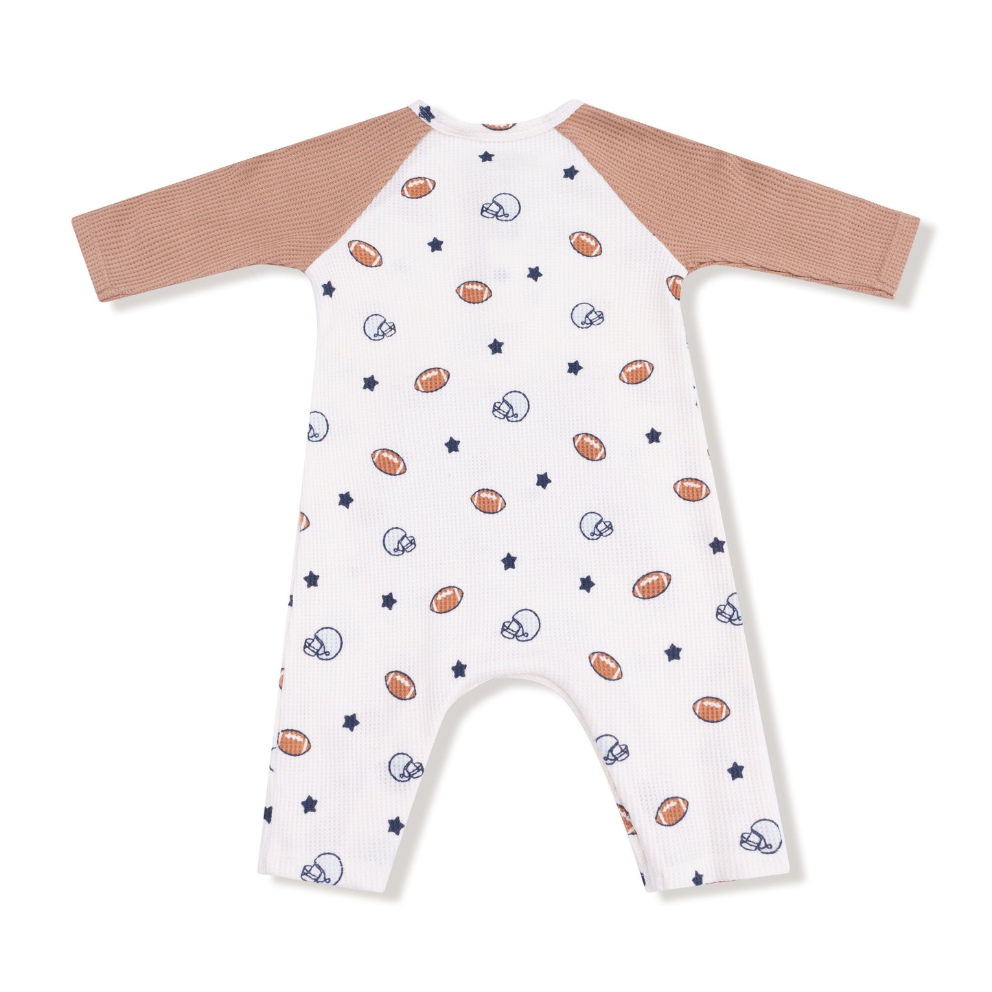 Angel Dear Football & Stars Waffle L/S Raglan Henley Romper & Kanga Pocket