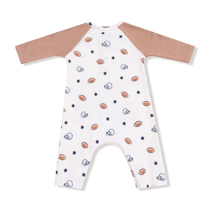 Angel Dear Football & Stars Waffle L/S Raglan Henley Romper & Kanga Pocket