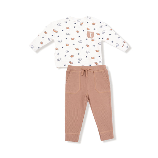 Angel Dear Football & Stars Waffle Drop Sleeve Shirt with Pocket and Jogger Set