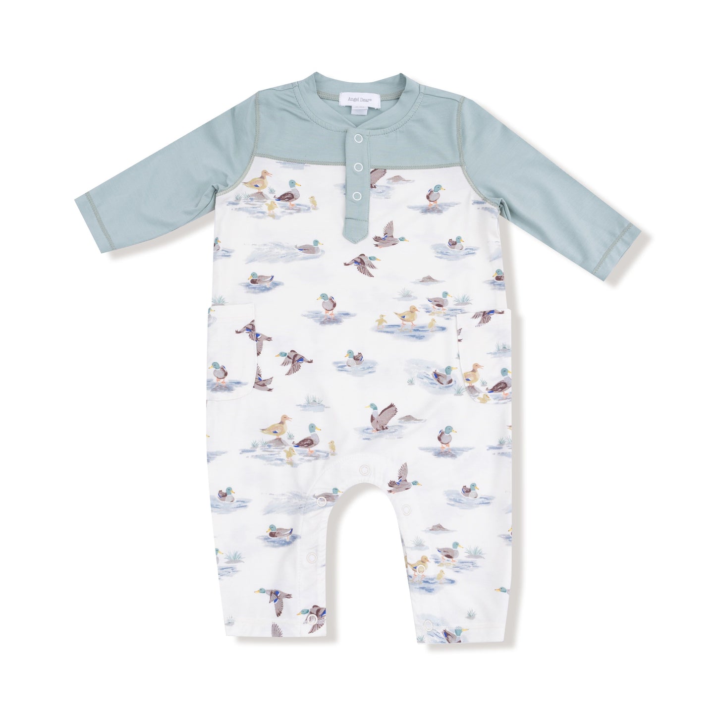 Angel Dear Migrating Mallards Romper with Contrast Sleeves