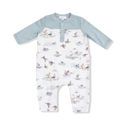 Angel Dear Migrating Mallards Romper with Contrast Sleeves