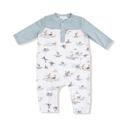 Angel Dear Migrating Mallards Romper with Contrast Sleeves
