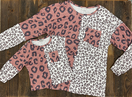Pink Leopard Colorblock Top