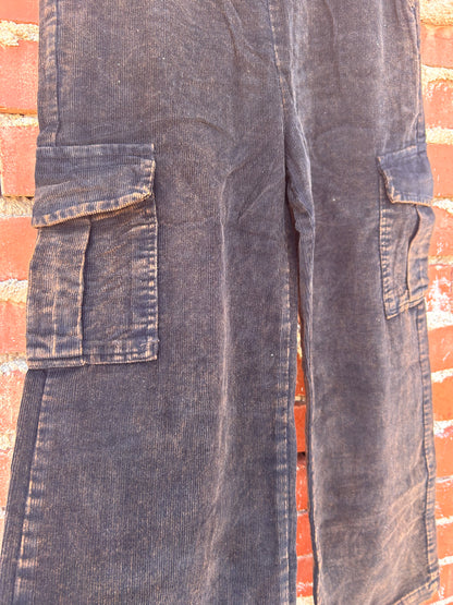 Hayden Black Corduroy Distressed Cargo Pant *