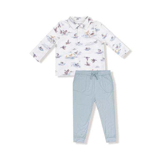 Angel Dear Migrating Mallards Long-sleeve Polo Shirt with Bamboo Joggers