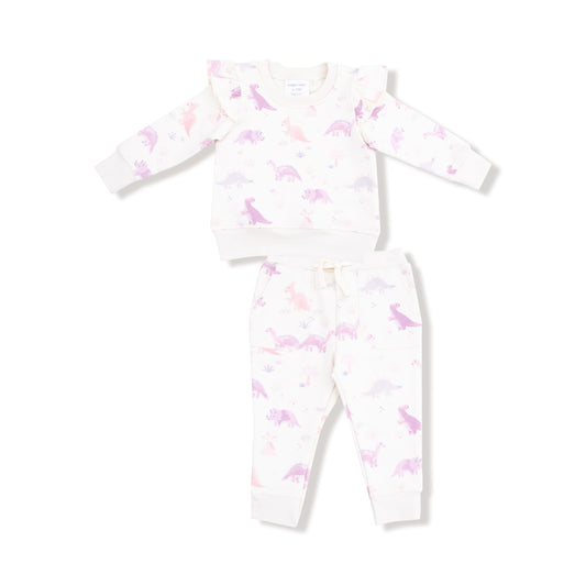 Angel Dear Purple Soft Dinos Ruffle Sweatshirt & Jogger Pant Set