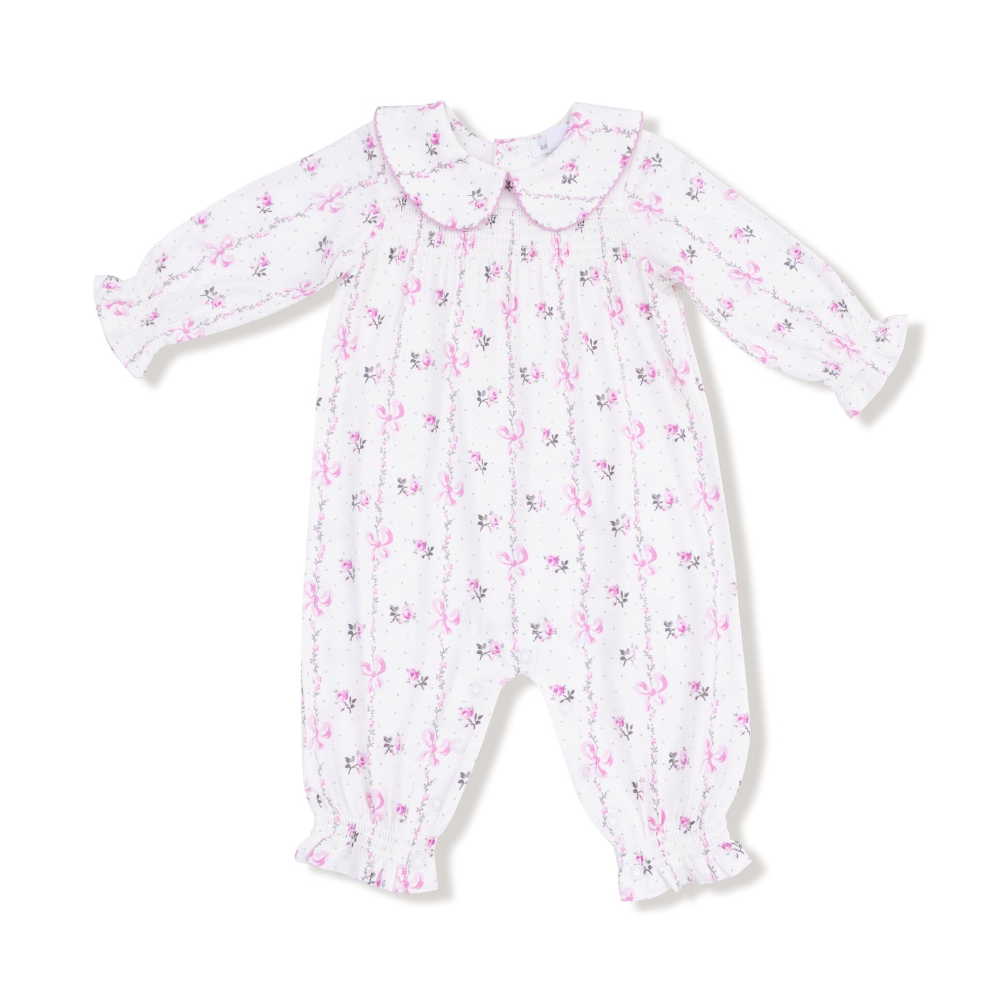 Angel Dear Dainty Buds & Bows Stripe Smocked Long-sleeve Collard Romper