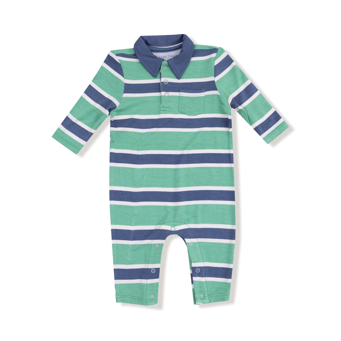 Angel Dear Rugby Green & Navy Stripe Polo Romper