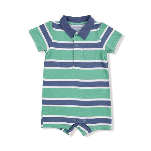 Angel Dear Rugby Green & Navy Stripe Polo Shortie