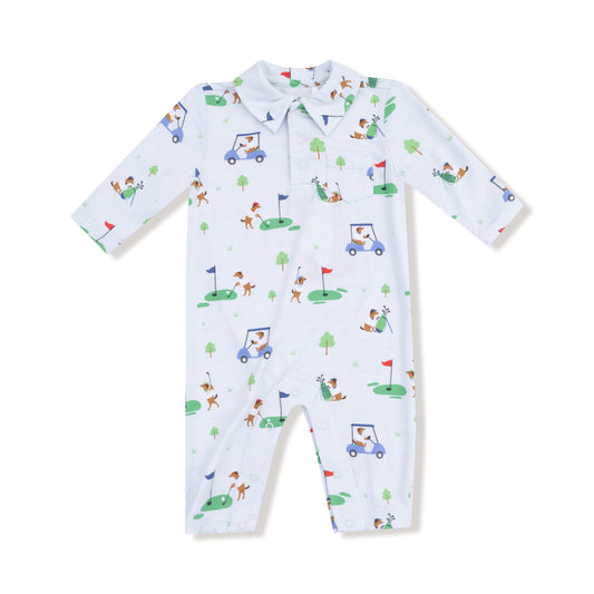 Angel Dear Dog Gone Golf Blue Polo Romper