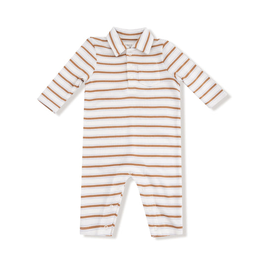 Angel Dear Brown Vintage Stripe Polo Romper