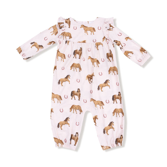 Angel Dear Horses Pink Ruffle Sleeve Romper