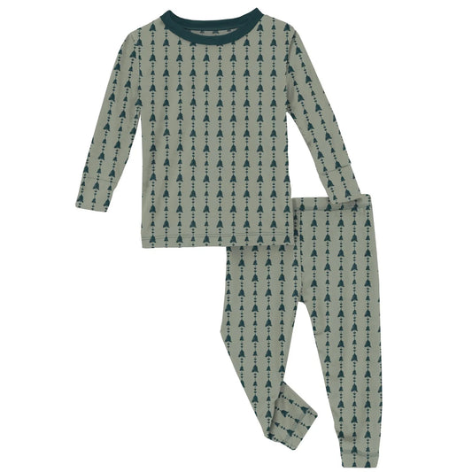 Kickee Silver Sage Trees & Hearts Long Sleeve Pajamas