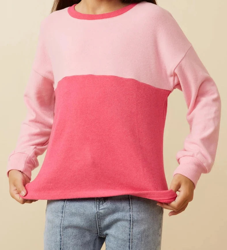 Hayden Pink Color Block Long Sleeve Top