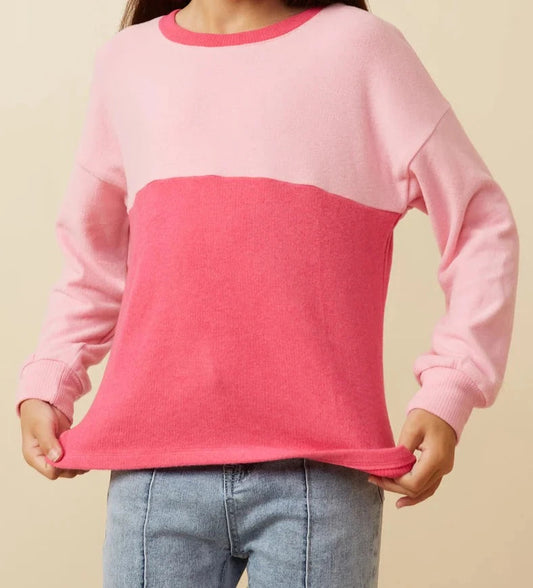 Hayden Pink Color Block Long Sleeve Top