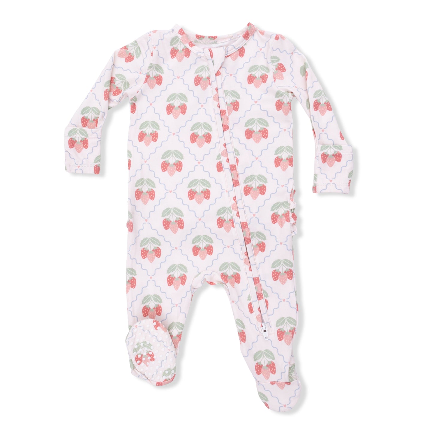 Angel Dear Sweet Strawberries 2 Way Ruffle Back Zipper Footie