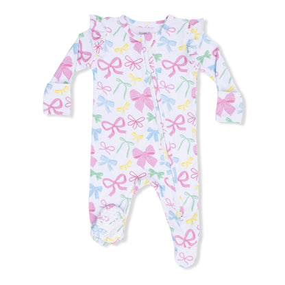 Angel Dear Sweet Bows 2 Way Ruffle Sleeve Zipper Footie