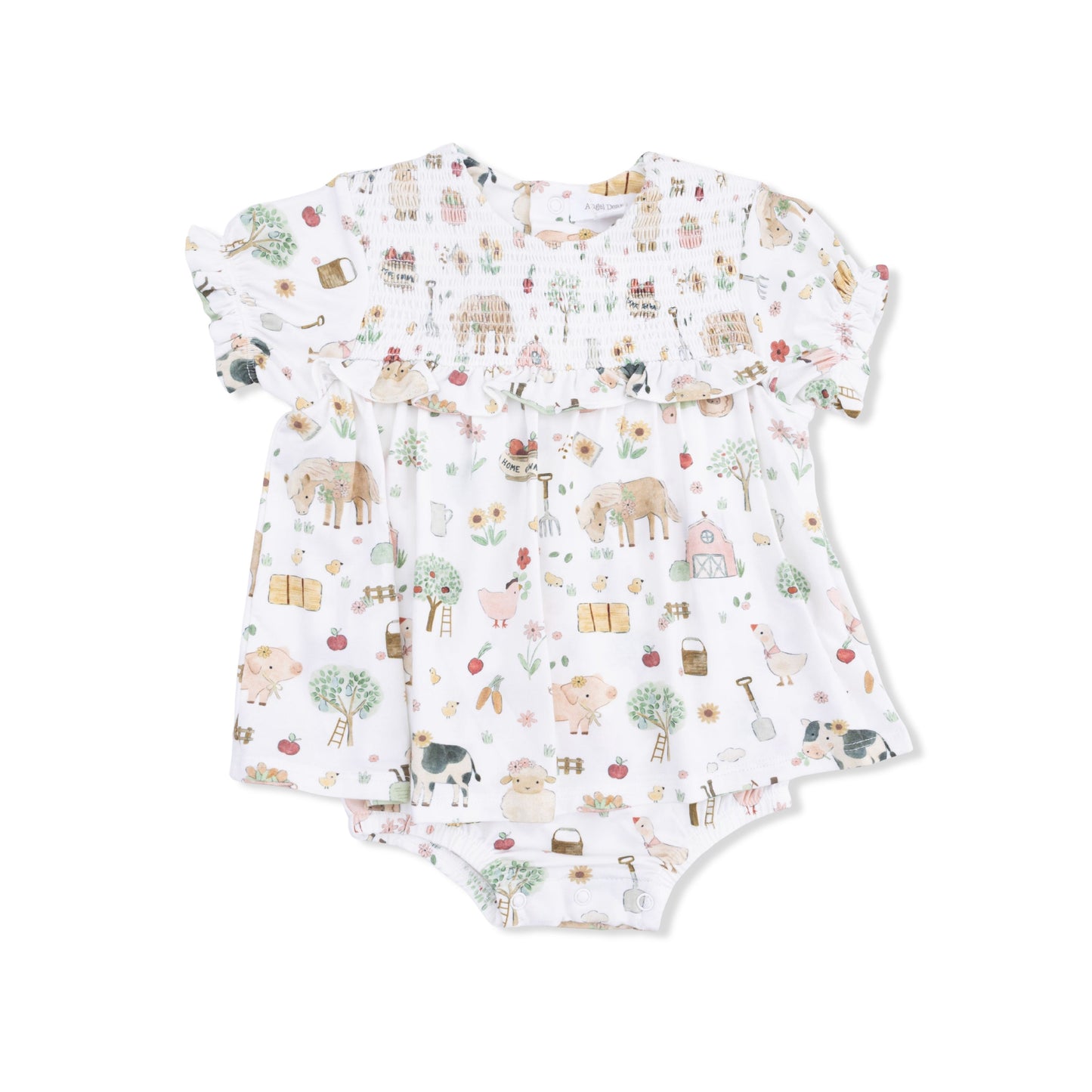 Angel Dear Cute Farm Animals Pink Smocked Ruffle Bubble with Skirt