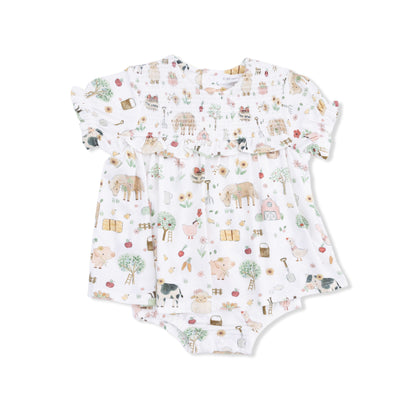 Angel Dear Cute Farm Animals Pink Smocked Ruffle Bubble with Skirt