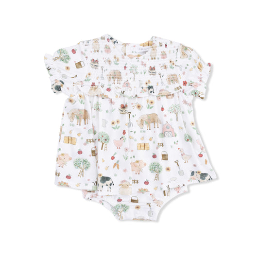 Angel Dear Cute Farm Animals Pink Smocked Ruffle Bubble with Skirt