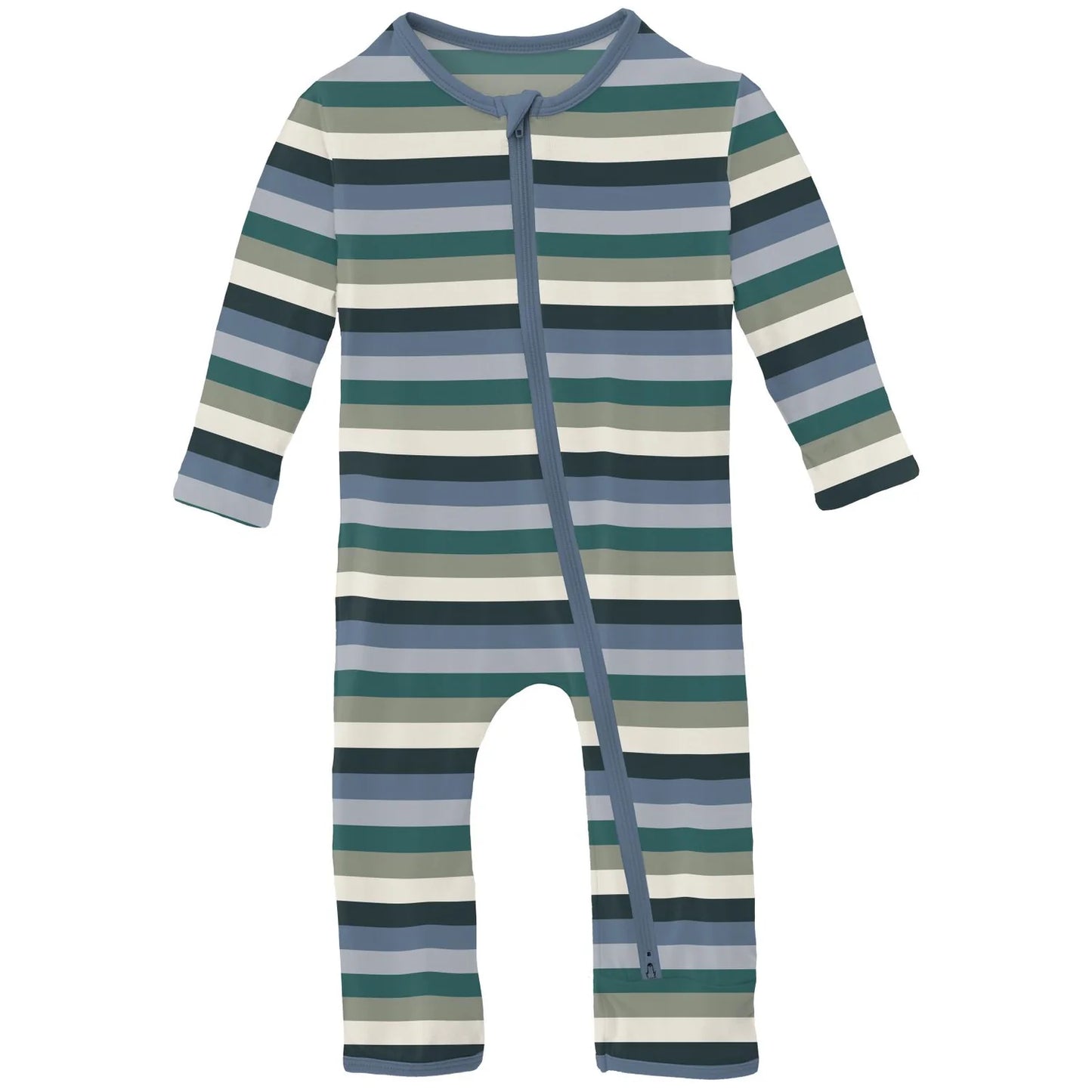 Kickee Pants Snowy Stripe Coverall with 2 Way Zipper