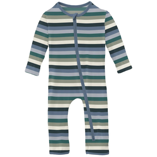 Kickee Pants Snowy Stripe Coverall with 2 Way Zipper