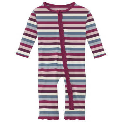 Kickee Pants Jingle Bell Stripe Muffin Ruffle Coverall with 2 Way Zipper