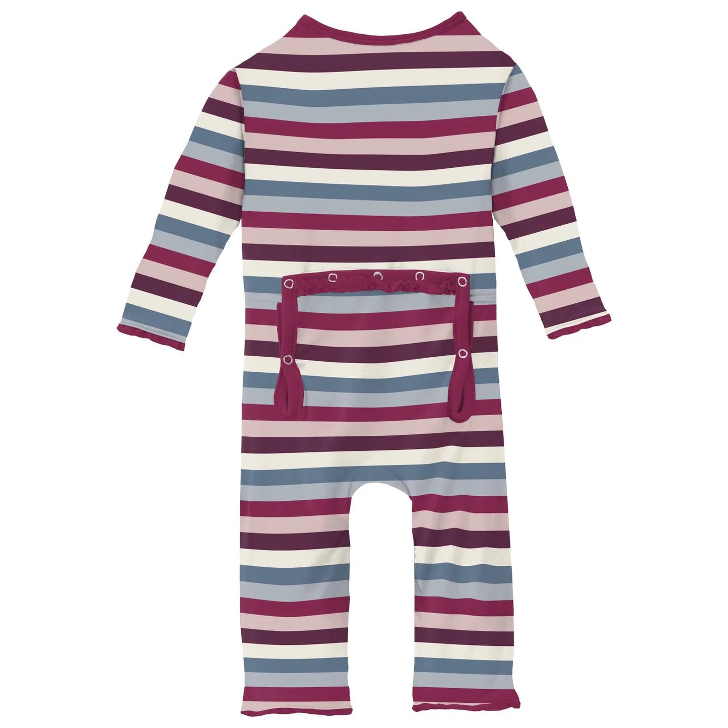 Kickee Pants Jingle Bell Stripe Muffin Ruffle Coverall with 2 Way Zipper