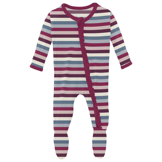 Kickee Pants Jingle Bell Stripe Muffin Ruffle Footie with 2 Way Zipper
