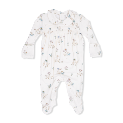 Angel Dear Flower Ducklings Smocked Peter Pan Snap Footie