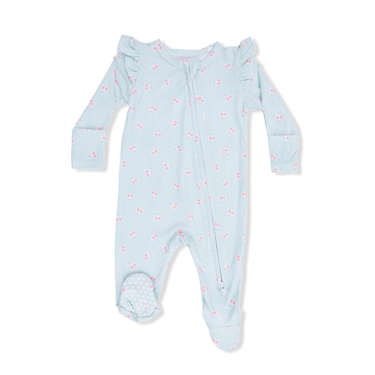 Angel Dear Tiny Cherry Stripe 2 Way Ruffle Sleeve Zipper Footie