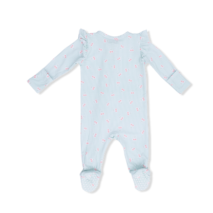 Angel Dear Tiny Cherry Stripe 2 Way Ruffle Sleeve Zipper Footie