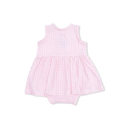 Angel Dear Mini Gingham Pink Embroidered Cow Tank Bodysuit Dress