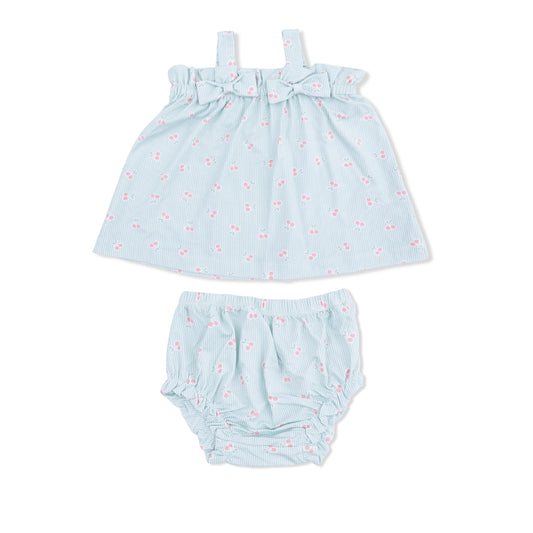 Angel Dear Tiny Cherry Stripe Top with Bows & Ruffle Leg Bloomer