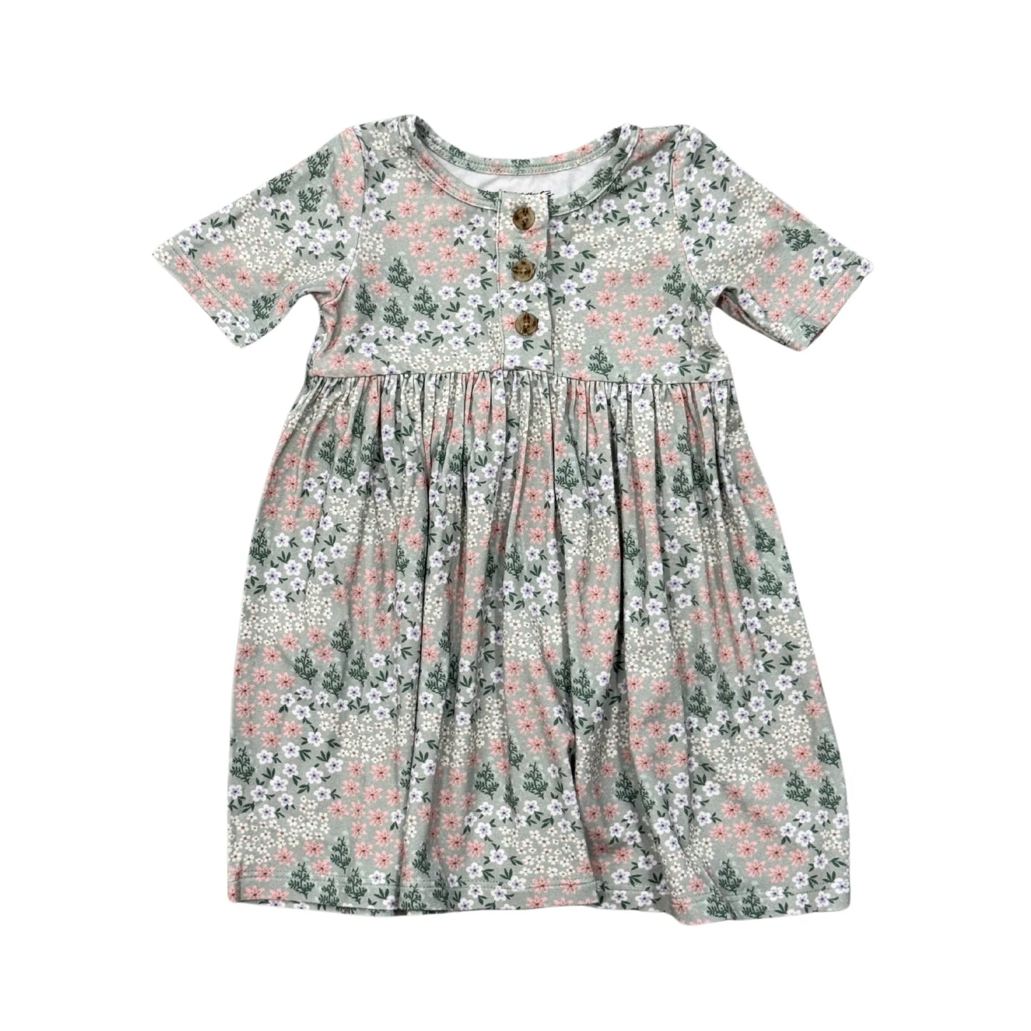 Baby Sprouts Aqua Grey Floral Short Sleeve Henley Dress