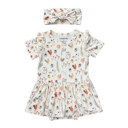 Baby Sprouts Floral Chickens Girls Short Sleeve Bodysuit Dress