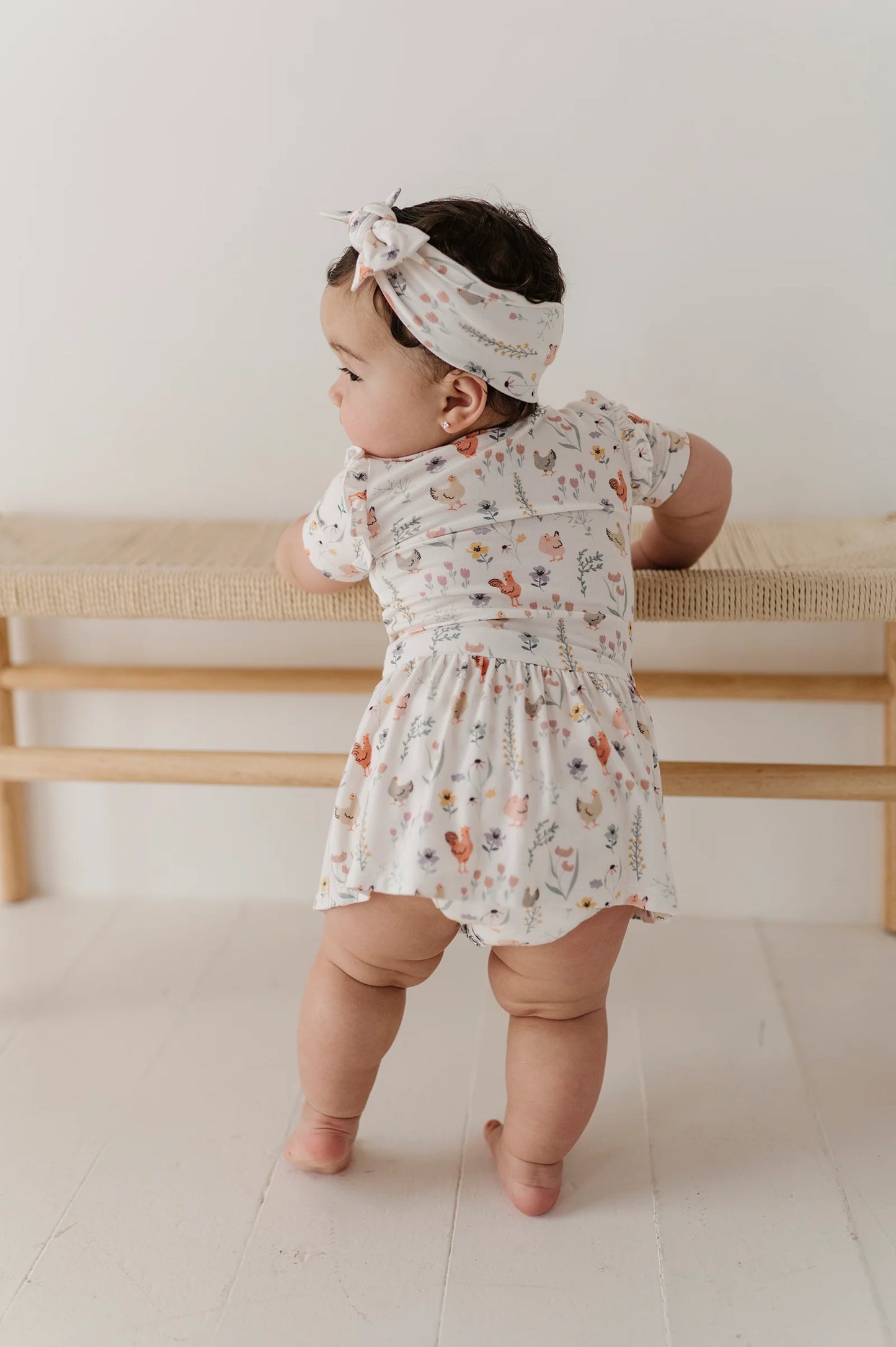 Baby Sprouts Floral Chickens Girls Short Sleeve Bodysuit Dress