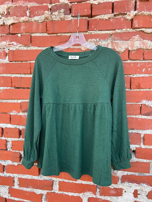 Perfect Peach Hunter Green Baby Doll Waffle Top