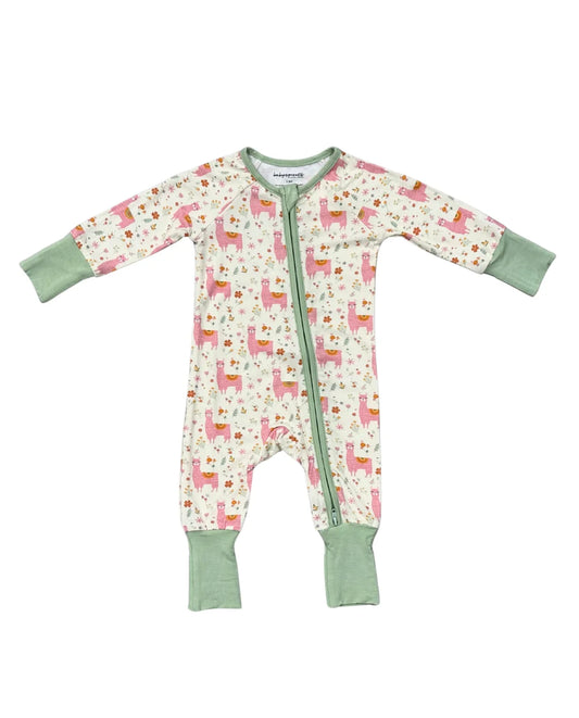 Baby Sprouts Llama Long Sleeve Zip Romper