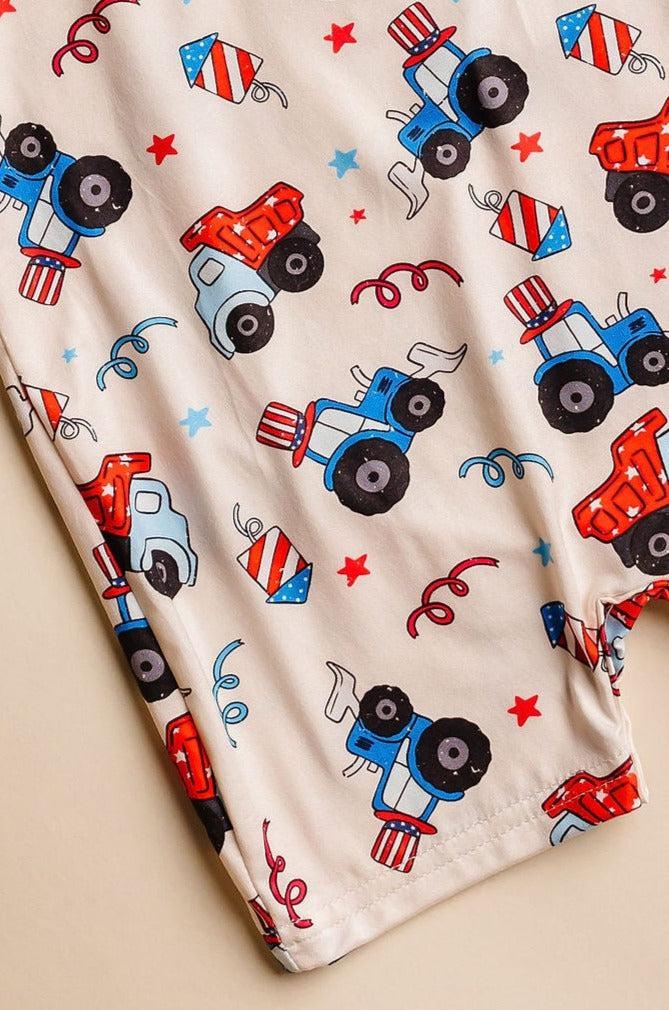 4th of July Tractor Shorty Romper