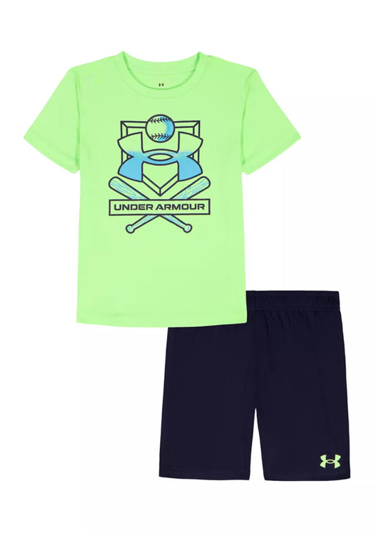 Under Armour Lumos Lime Baseball Tee & Navy Short Set