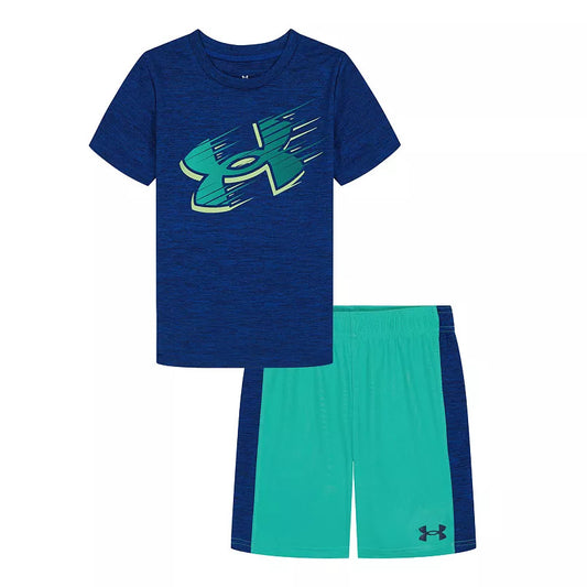 Under Armour Royal Logo Tee & Green Mode Twist Short Set
